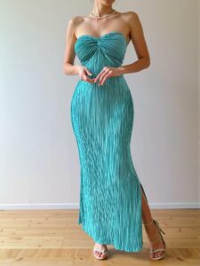 Elegant Cadet Blue Off-Shoulder Twist Front Maxi Dress for Seasonal Elegance, Chic, Classy and Trendy Fashion Style to Dress to Impress