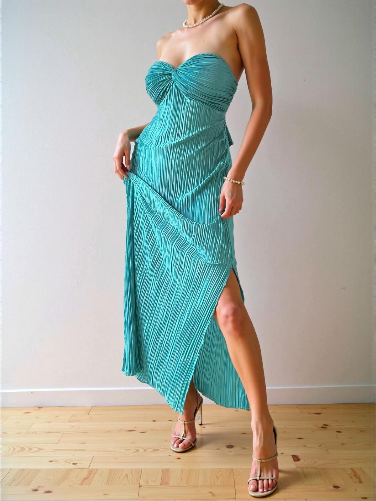 Elegant Cadet Blue Off-Shoulder Twist Front Maxi Dress for Seasonal Elegance, Chic, Classy and Trendy Fashion Style to Dress to Impress - Image 3