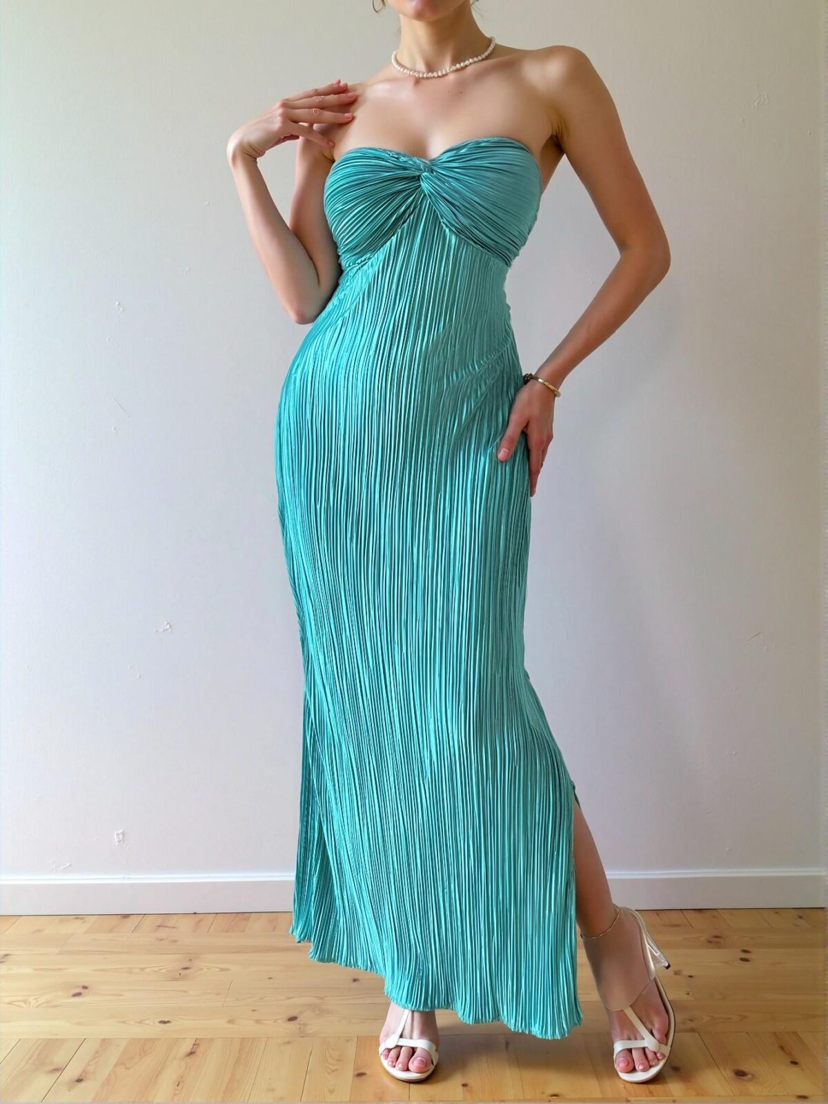 Elegant Cadet Blue Off-Shoulder Twist Front Maxi Dress for Seasonal Elegance, Chic, Classy and Trendy Fashion Style to Dress to Impress - Image 4