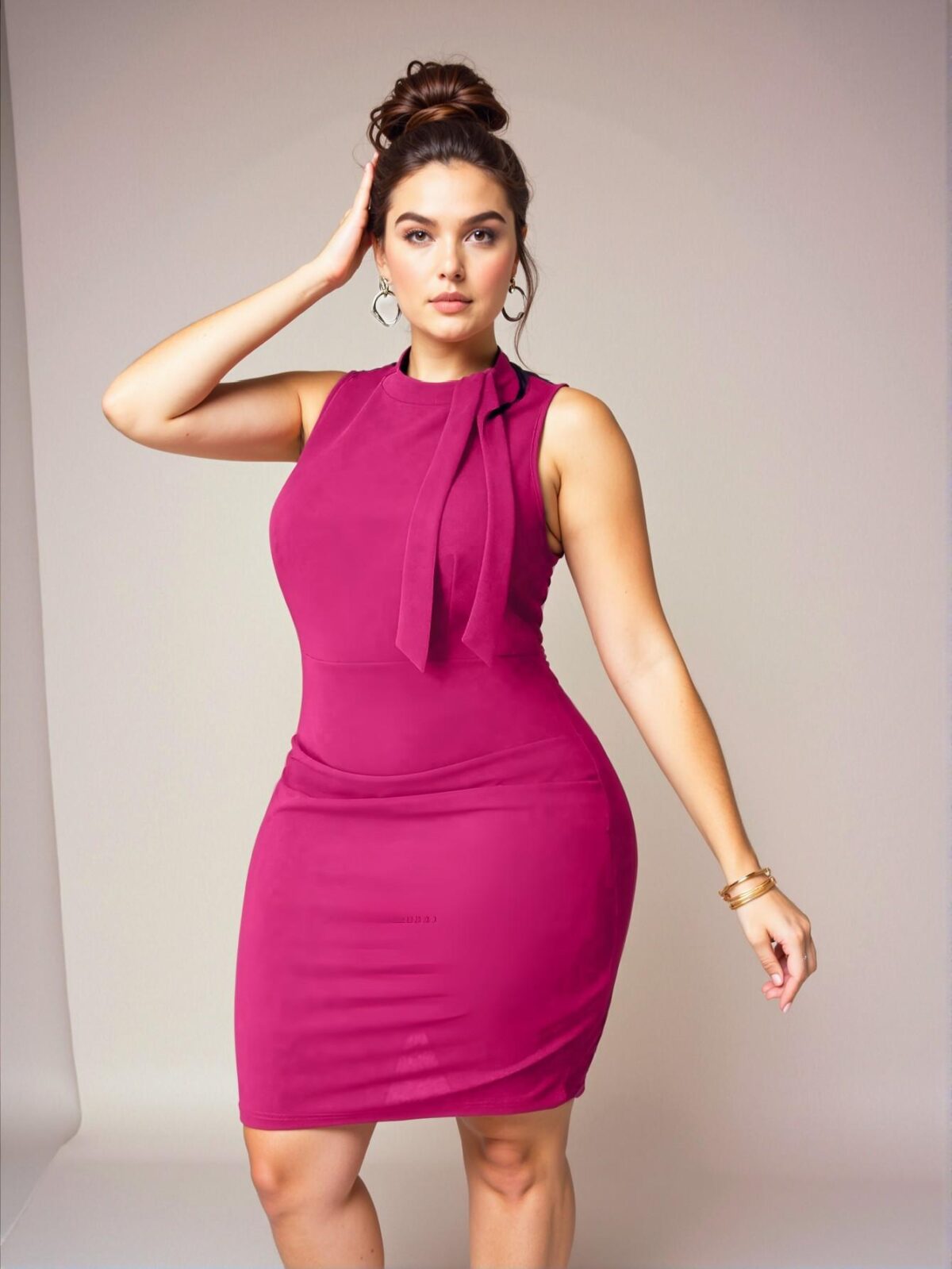 Elegant Hot Pink Fitted Stretchy Sleeveless Bodycon Mini Dress Chic, Classy and Trendy Fashion Style to Dress to Impress - Image 3