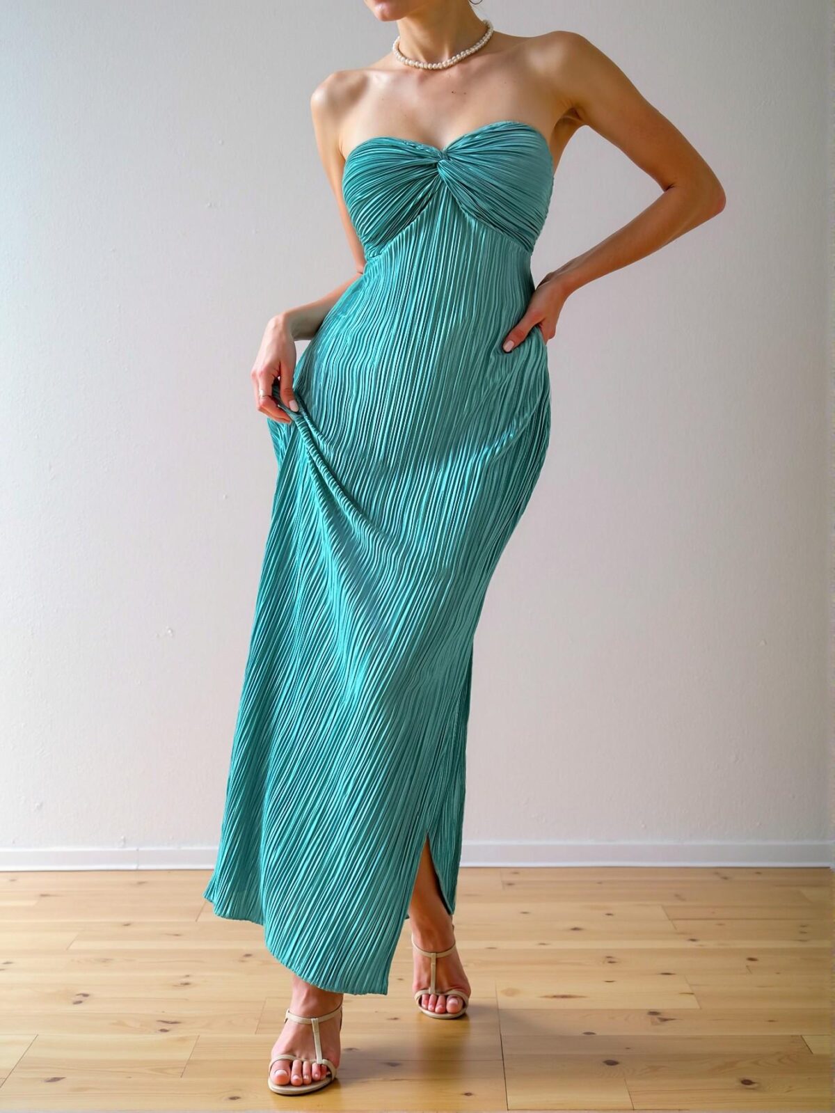 Elegant Cadet Blue Off-Shoulder Twist Front Maxi Dress for Seasonal Elegance, Chic, Classy and Trendy Fashion Style to Dress to Impress - Image 5