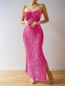 Elegant Hot Pink Bodycon Strapless Maxi Dress for Spring and Summer - Chic, Classy and Trendy Fashion Style to Dress to Impress