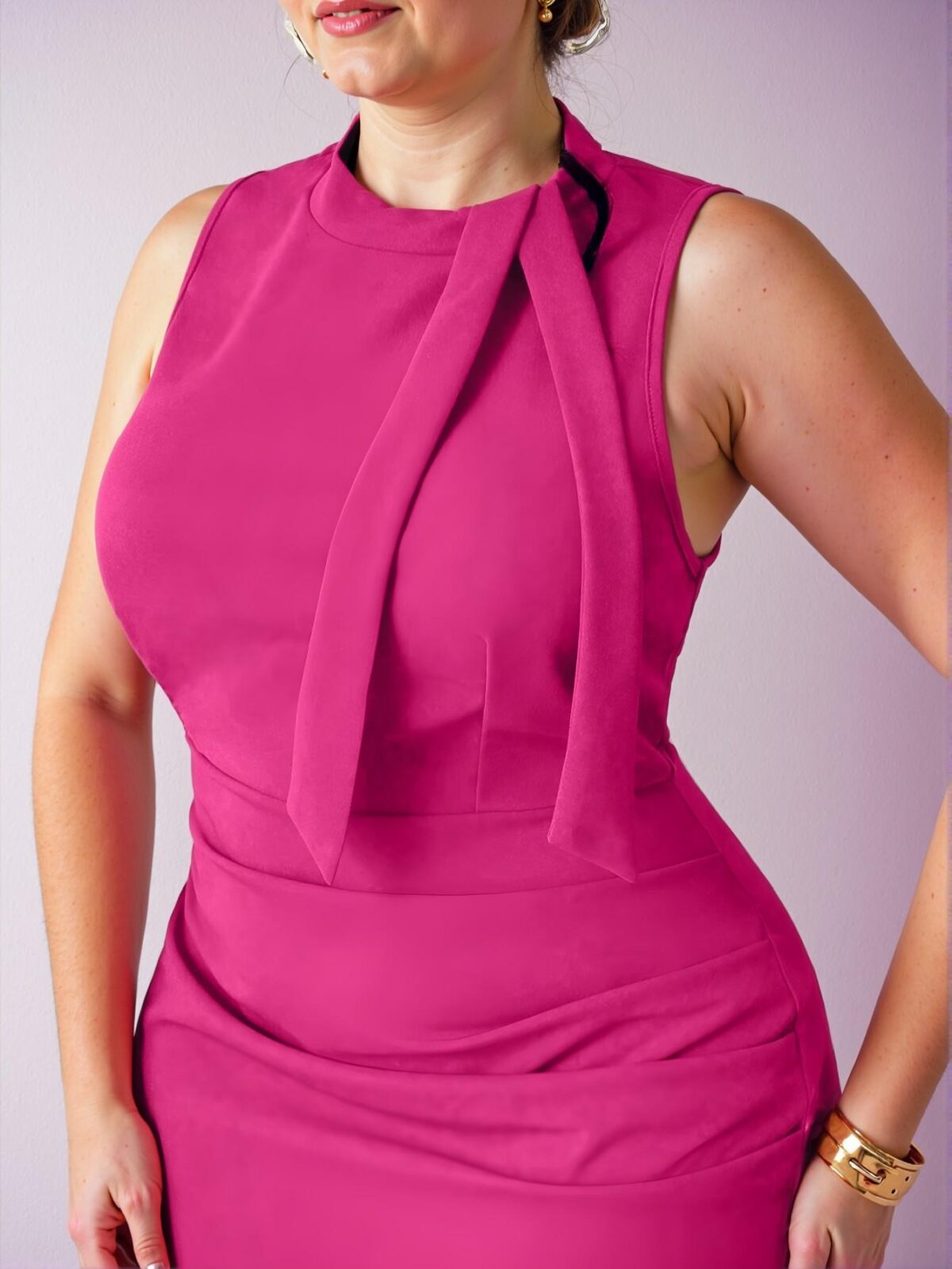 Elegant Hot Pink Fitted Stretchy Sleeveless Bodycon Mini Dress Chic, Classy and Trendy Fashion Style to Dress to Impress - Image 4