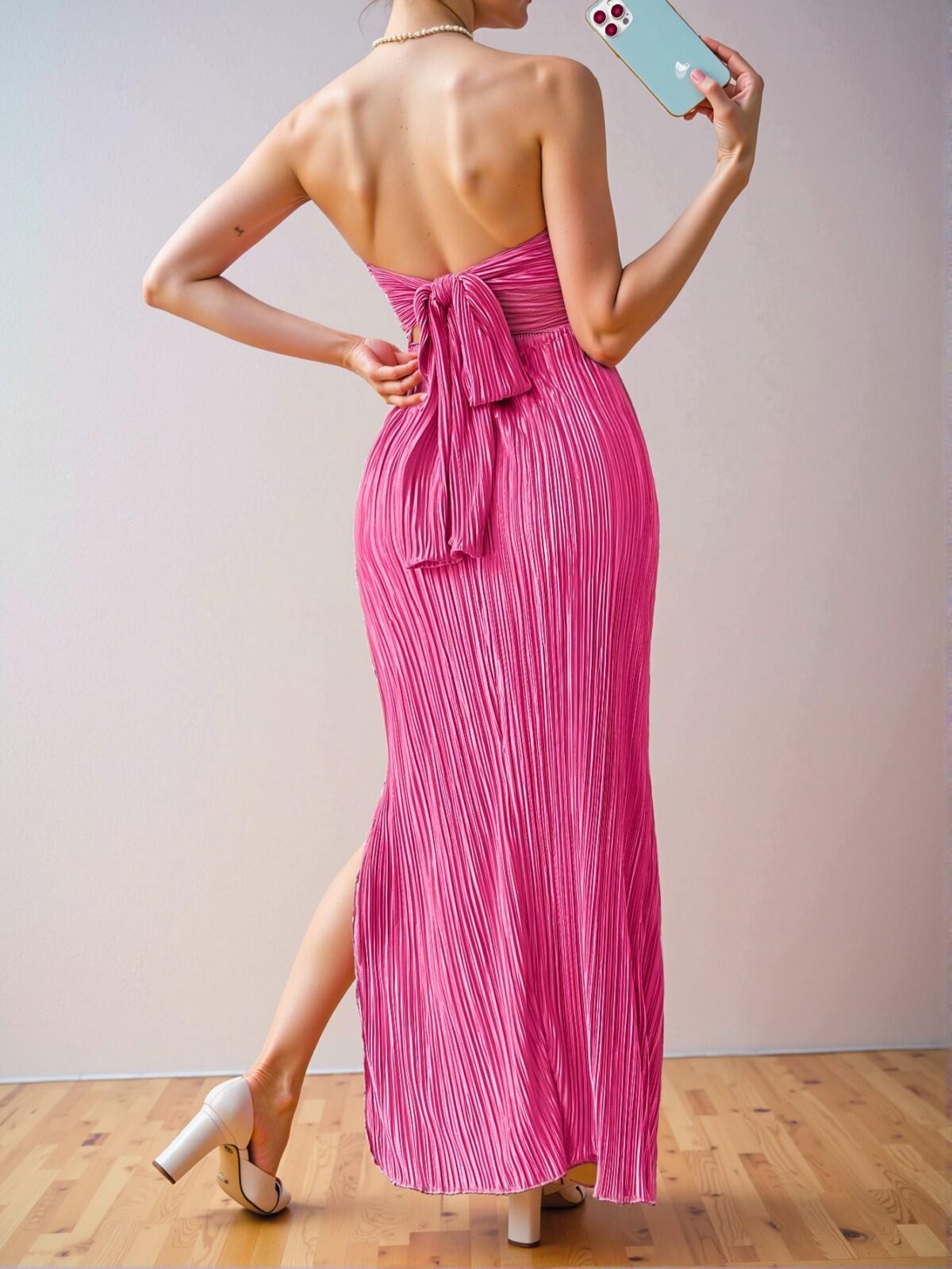 Elegant Hot Pink Bodycon Strapless Maxi Dress for Spring and Summer - Chic, Classy and Trendy Fashion Style to Dress to Impress - Image 2