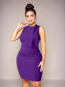 Elegant Purple Fitted Mini Dress with Stretch and Sleeveless Design - Chic, Classy and Trendy Fashion Style to Dress to Impress
