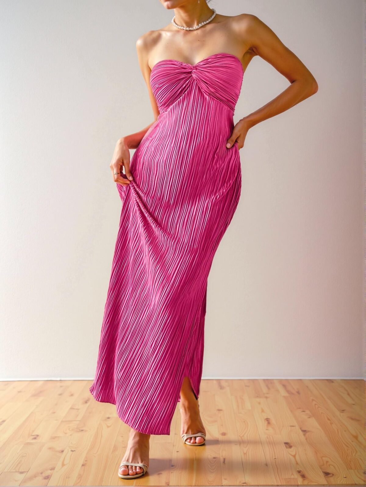 Elegant Hot Pink Bodycon Strapless Maxi Dress for Spring and Summer - Chic, Classy and Trendy Fashion Style to Dress to Impress - Image 4