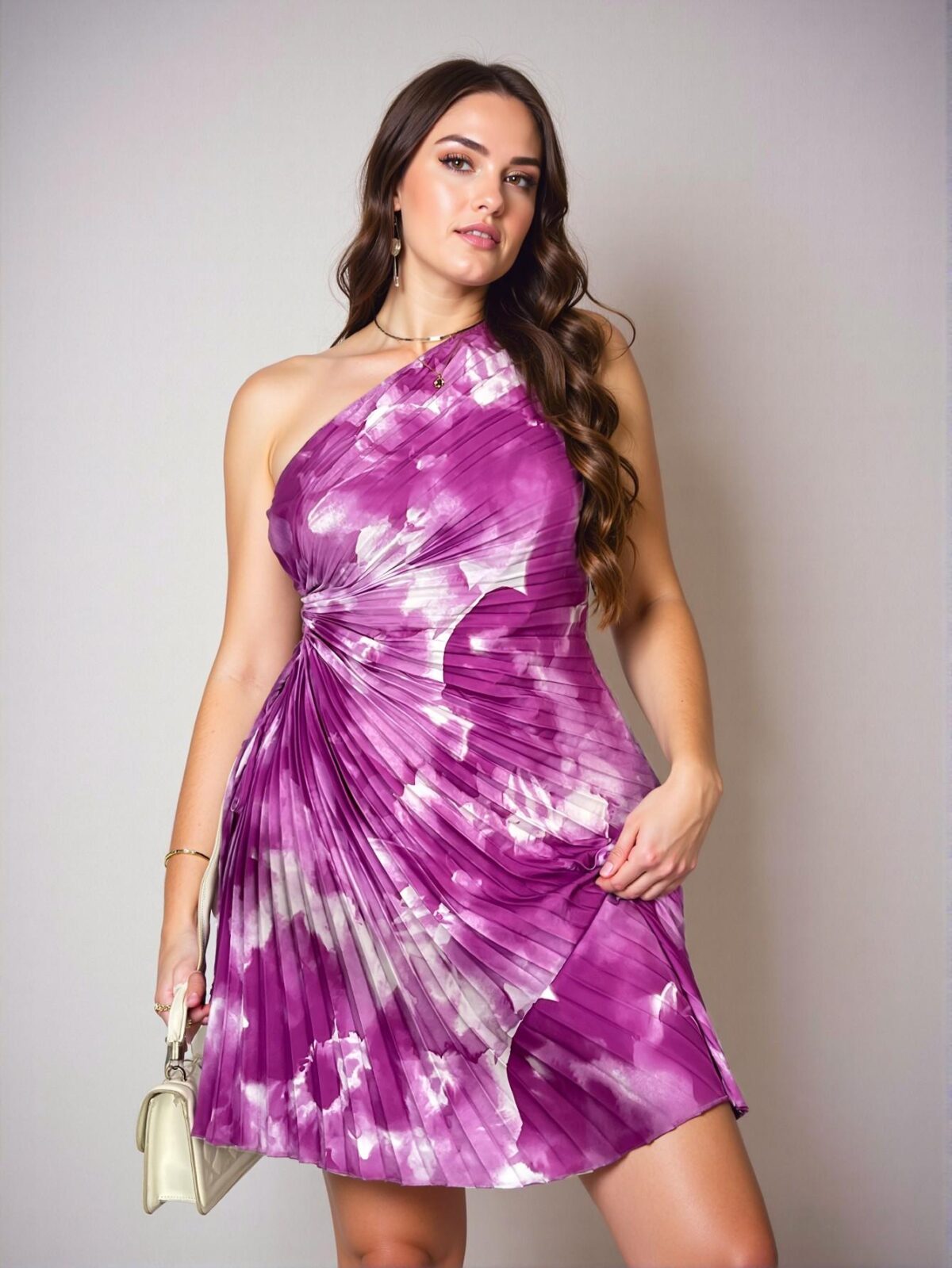 Elegant "Purple" "Chic Plus Size Off-The-Shoulder Asymmetrical Hem Dress with Ruffle and Drawstring Waist for Stylish Commuting, Dates, and Events" "Chic, Classy, and Trendy Fashion Style to Dress to Impress"