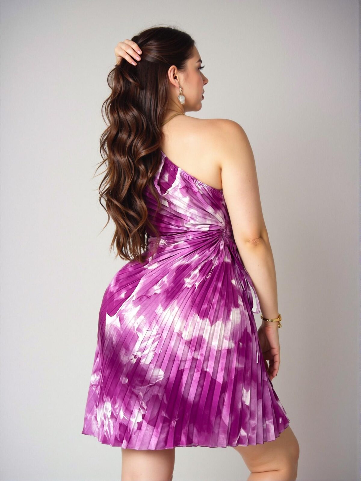 Elegant "Purple" "Chic Plus Size Off-The-Shoulder Asymmetrical Hem Dress with Ruffle and Drawstring Waist for Stylish Commuting, Dates, and Events" "Chic, Classy, and Trendy Fashion Style to Dress to Impress" - Image 3
