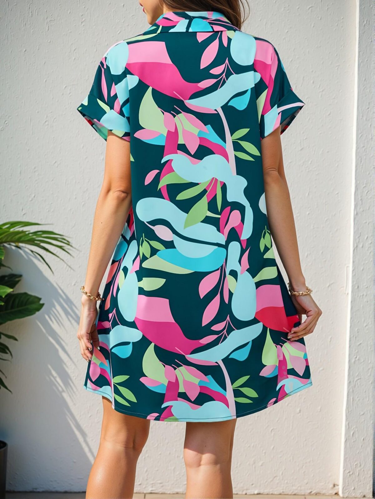 Elegant Dark Green Breezaya Women's Batwing Sleeve Button Down Shirt Dress Perfect for Vacation and Beach Getaways in Spring and Summer Chic, Classy and Trendy Fashion Style to Dress to Impress - Image 2