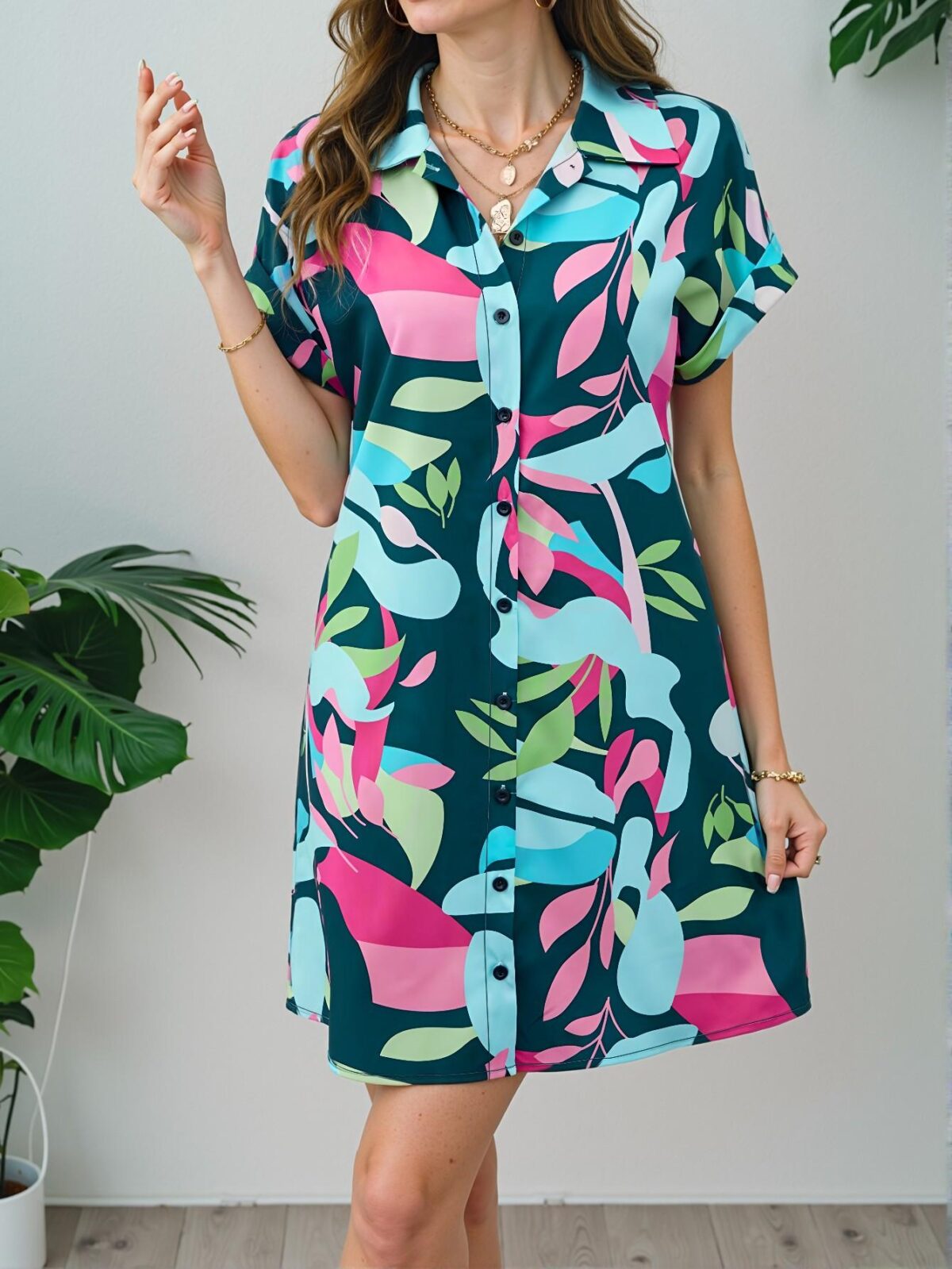 Elegant Dark Green Breezaya Women's Batwing Sleeve Button Down Shirt Dress Perfect for Vacation and Beach Getaways in Spring and Summer Chic, Classy and Trendy Fashion Style to Dress to Impress - Image 4