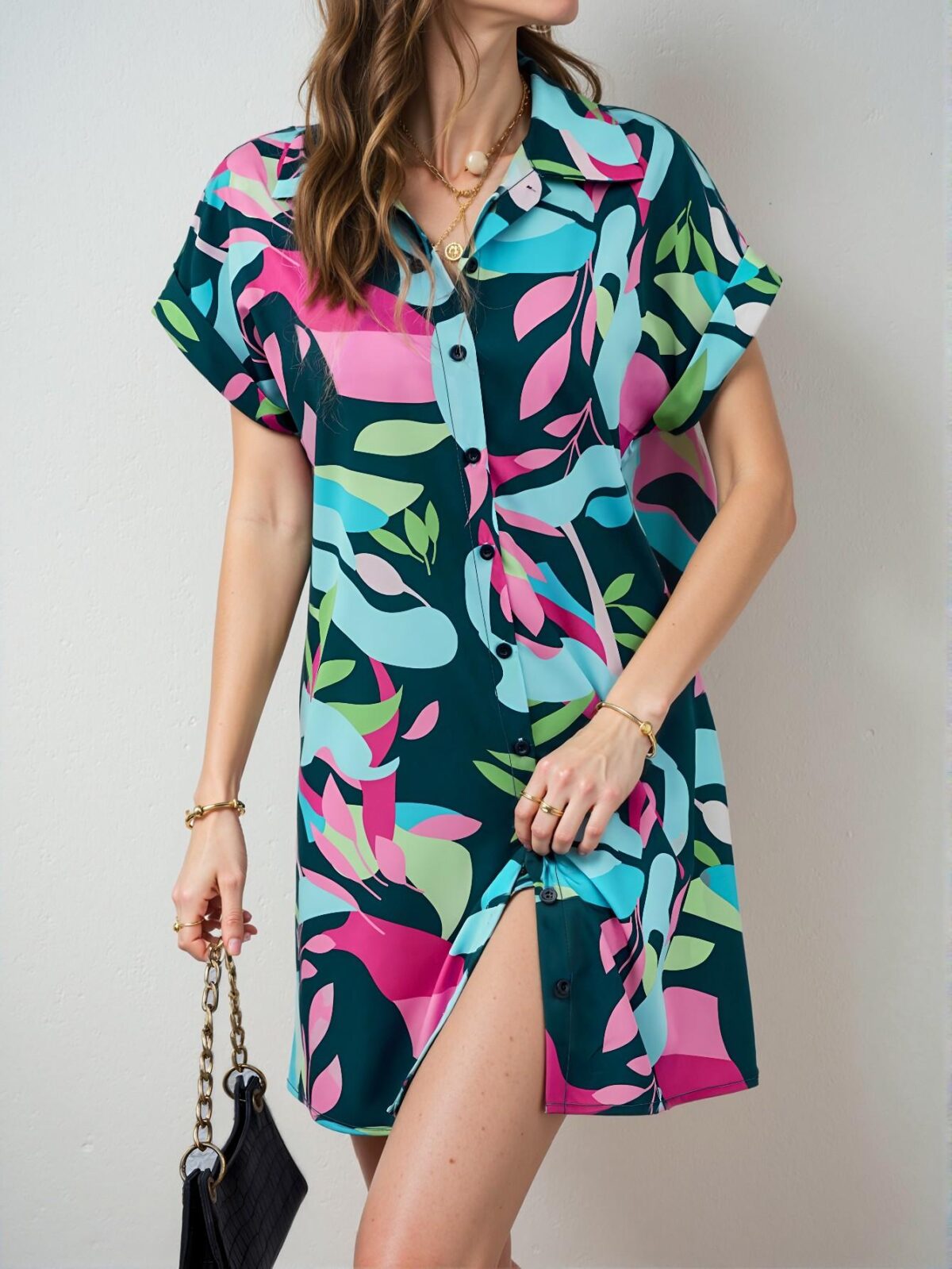 Elegant Dark Green Breezaya Women's Batwing Sleeve Button Down Shirt Dress Perfect for Vacation and Beach Getaways in Spring and Summer Chic, Classy and Trendy Fashion Style to Dress to Impress - Image 5
