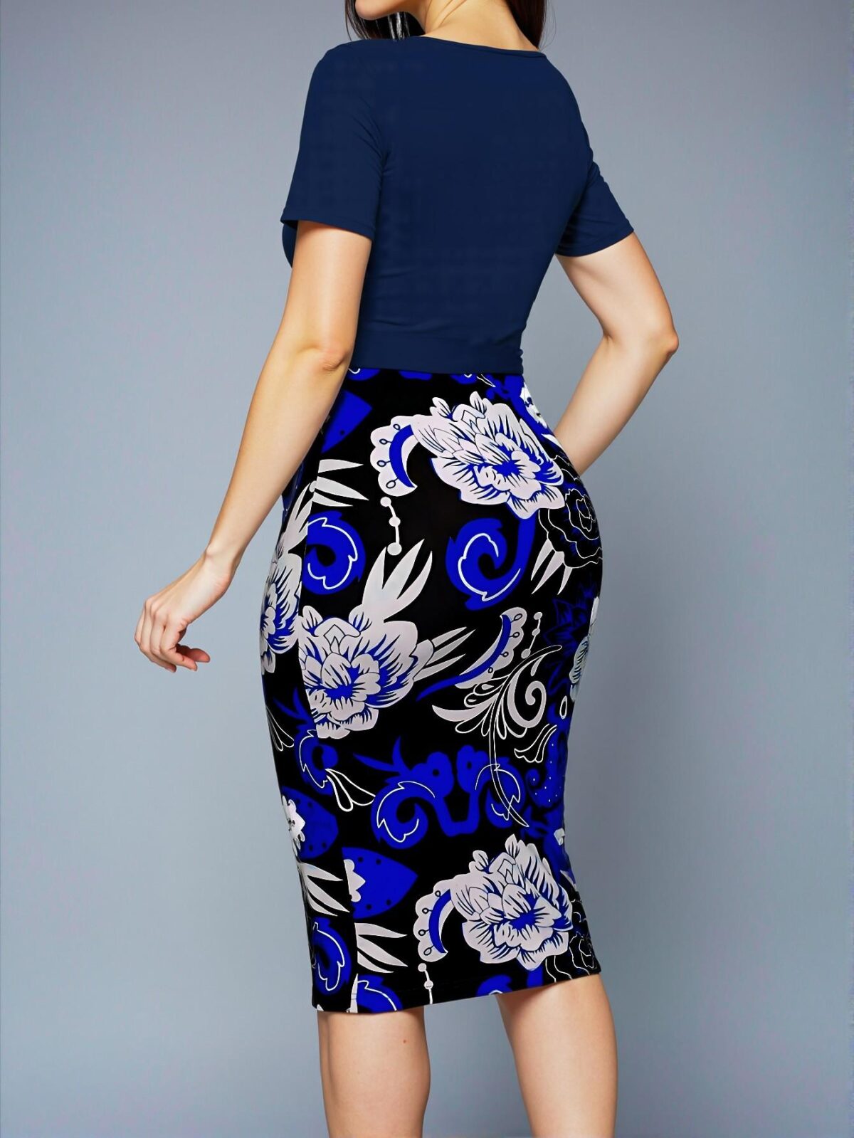 Elegant Royal Blue Stylish Patchwork Print Colorblock Dress for Spring and Summer - Chic, Classy and Trendy Fashion Style to Dress to Impress - Image 2