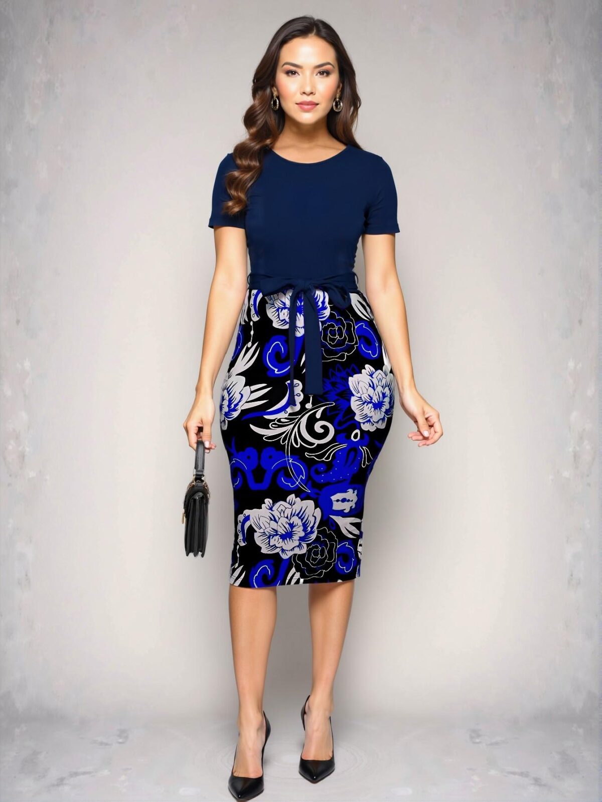 Elegant Royal Blue Stylish Patchwork Print Colorblock Dress for Spring and Summer - Chic, Classy and Trendy Fashion Style to Dress to Impress - Image 4