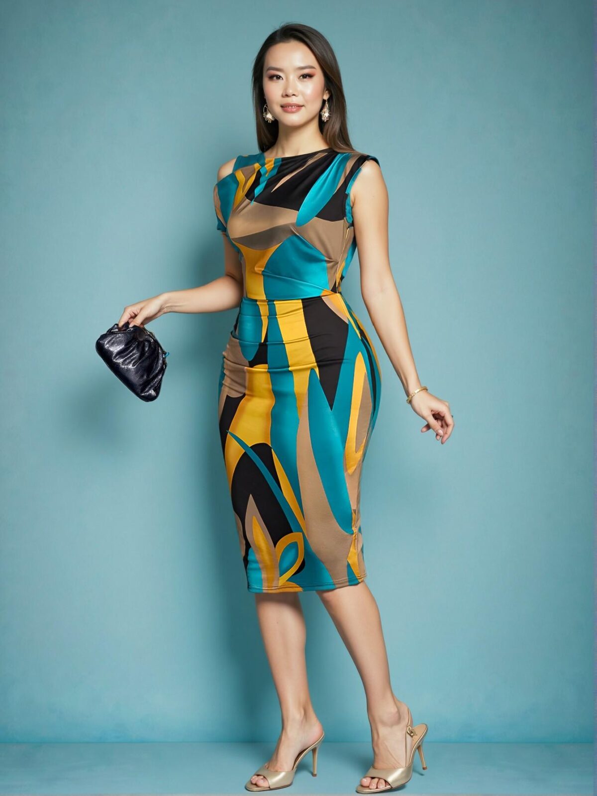 Elegant Yellow Off-Shoulder Bodycon Midi Dress with Leopard Rose Flower Print for a Stylish Spring and Summer Look - Chic, Classy, and Trendy Fashion Style to Dress to Impress - Image 5