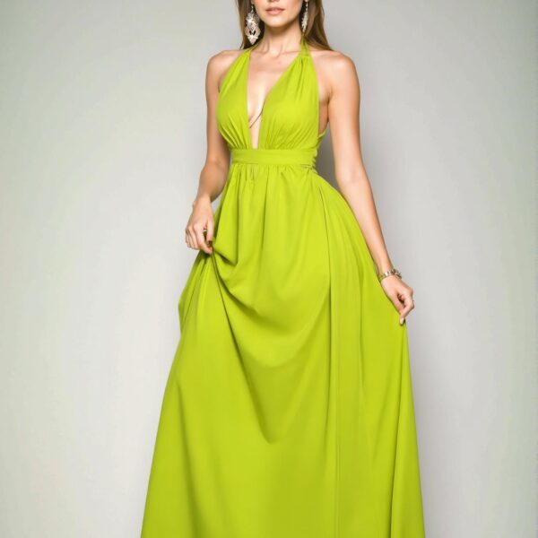 Elegant Green Stylish Halter V-Neck Backless Criss Cross Maxi Dress for Spring and Summer "Chic, Classy and Trendy Fashion Style to Dress to Impress"