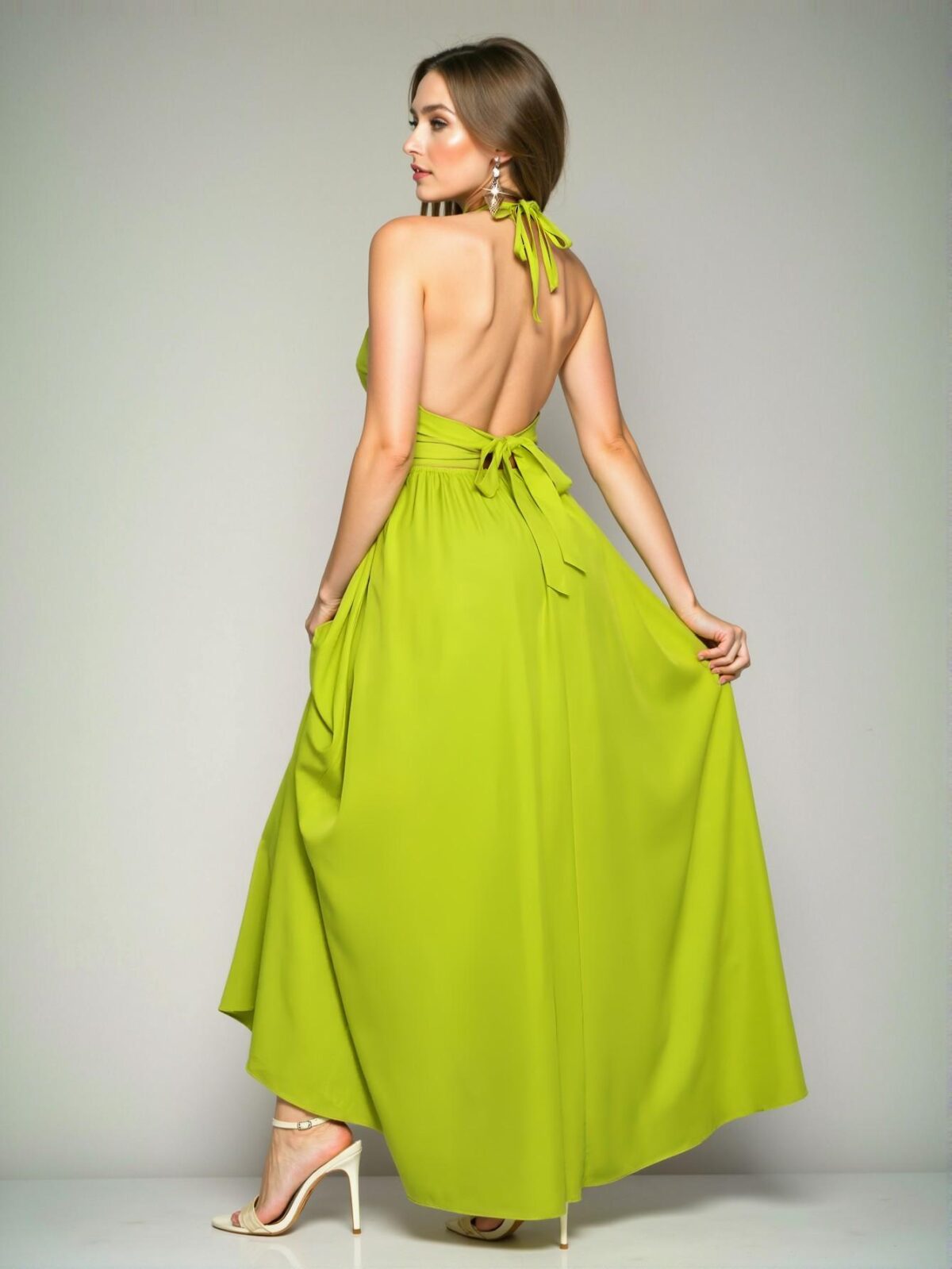 Elegant Green Stylish Halter V-Neck Backless Criss Cross Maxi Dress for Spring and Summer "Chic, Classy and Trendy Fashion Style to Dress to Impress" - Image 2