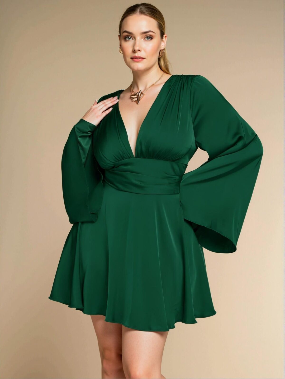 Elegant Dark Green Flare Sleeve A-Line Dress Perfect for Parties, Dates, and Festive Celebrations - Chic, Classy and Trendy Fashion Style to Dress to Impress - Image 5