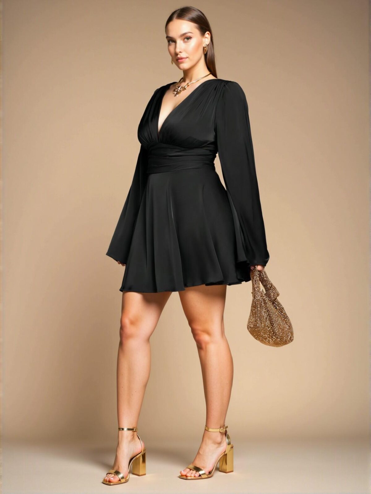 Elegant Black Flare Sleeve A-Line Dress Perfect for Holidays, Parties, and Celebrations - Chic, Classy and Trendy Fashion Style to Dress to Impress - Image 4