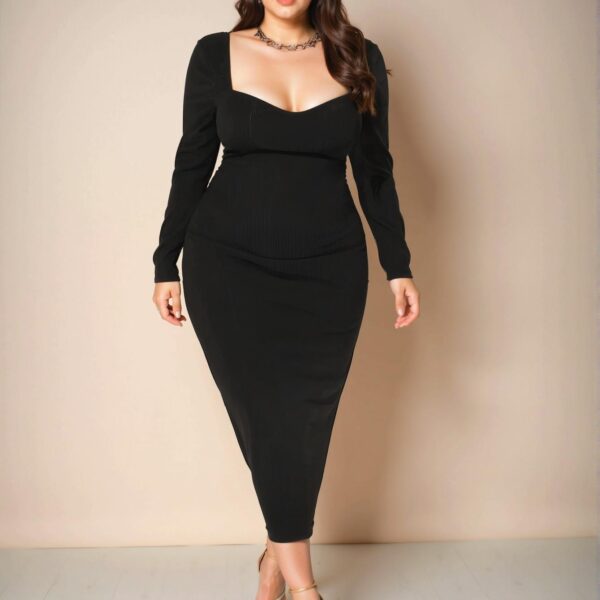 Elegant Black Stretchy Knit Bodycon Bodysuit with Velvet Stripes for Parties and Dates - Chic, Classy, and Trendy Fashion Style to Dress to Impress