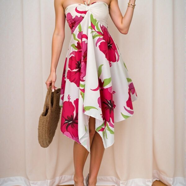 Elegant White Tropical Print Camisole Dress and Skirt Set Perfect for Spring and Summer - Chic, Classy and Trendy Fashion Style to Dress to Impress