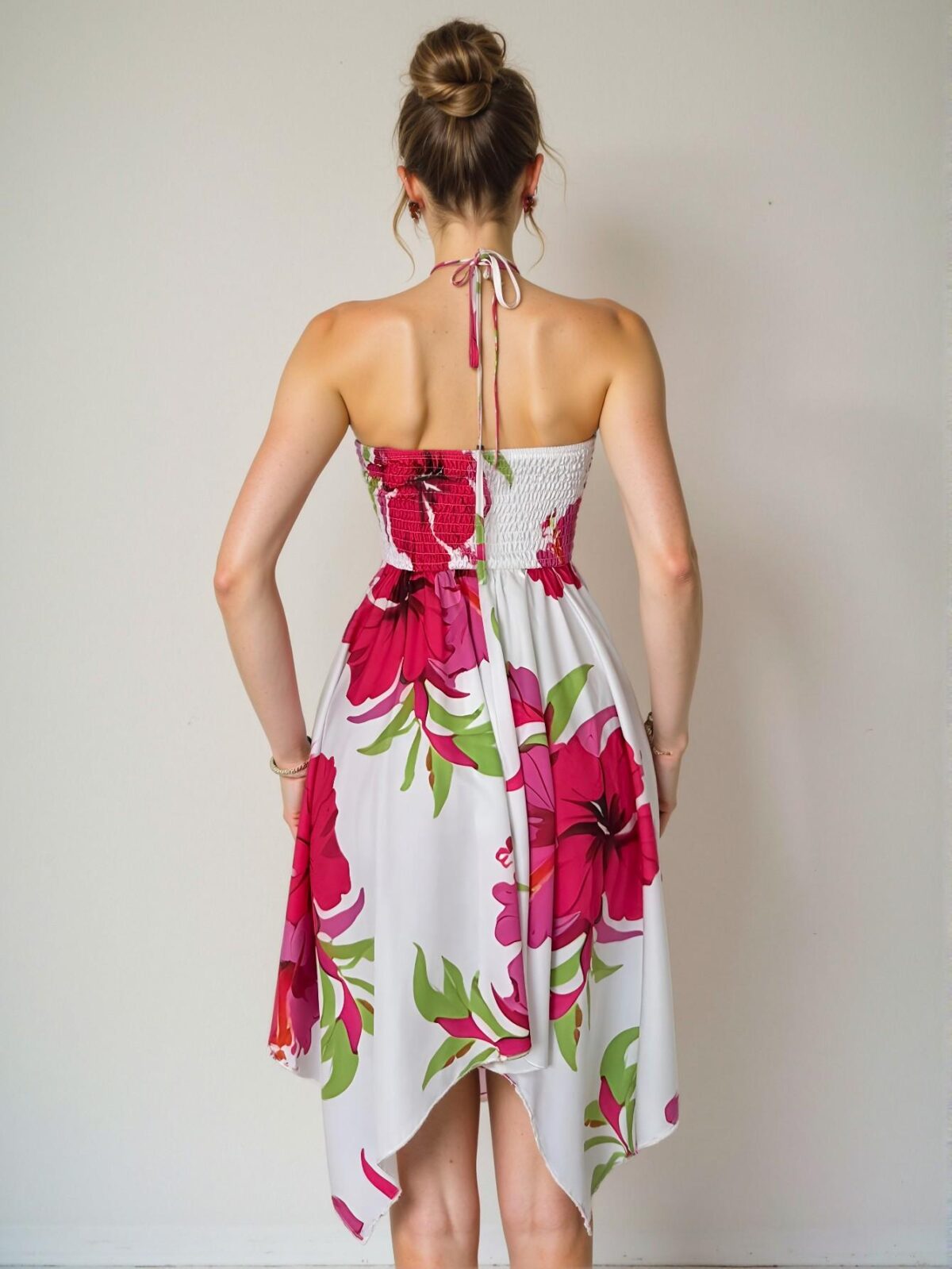 Elegant White Tropical Print Camisole Dress and Skirt Set Perfect for Spring and Summer - Chic, Classy and Trendy Fashion Style to Dress to Impress - Image 2
