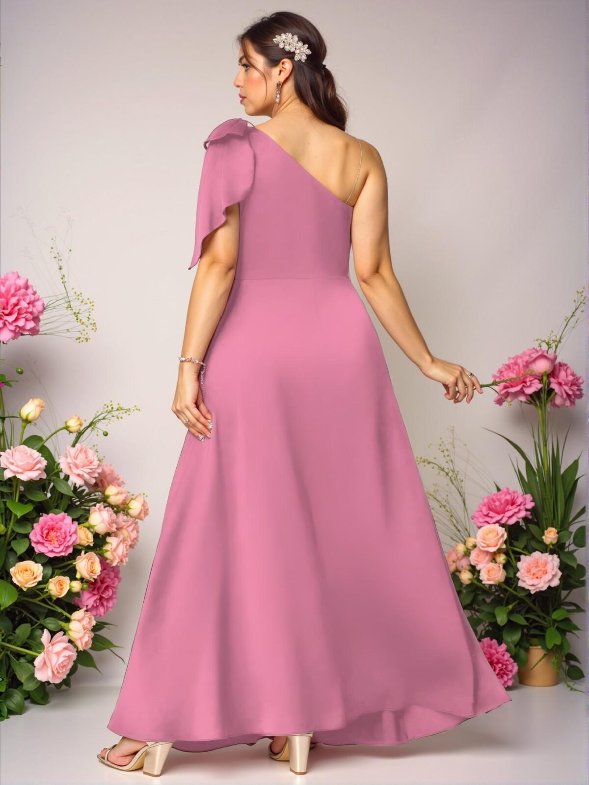 Elegant Pink A-Line Satin Dress with Straps and Bow Detail, Perfect for Parties and Events - Chic, Classy and Trendy Fashion Style to Dress to Impress - Image 2