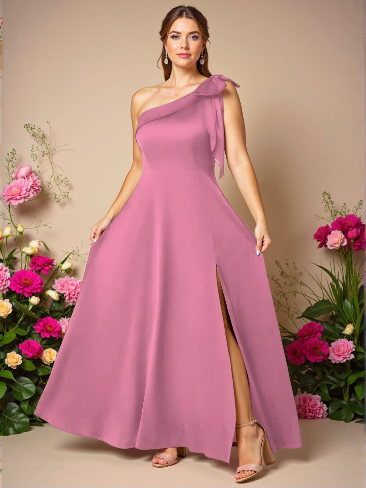 Elegant Pink A-Line Satin Dress with Straps and Bow Detail, Perfect for Parties and Events - Chic, Classy and Trendy Fashion Style to Dress to Impress - Image 3