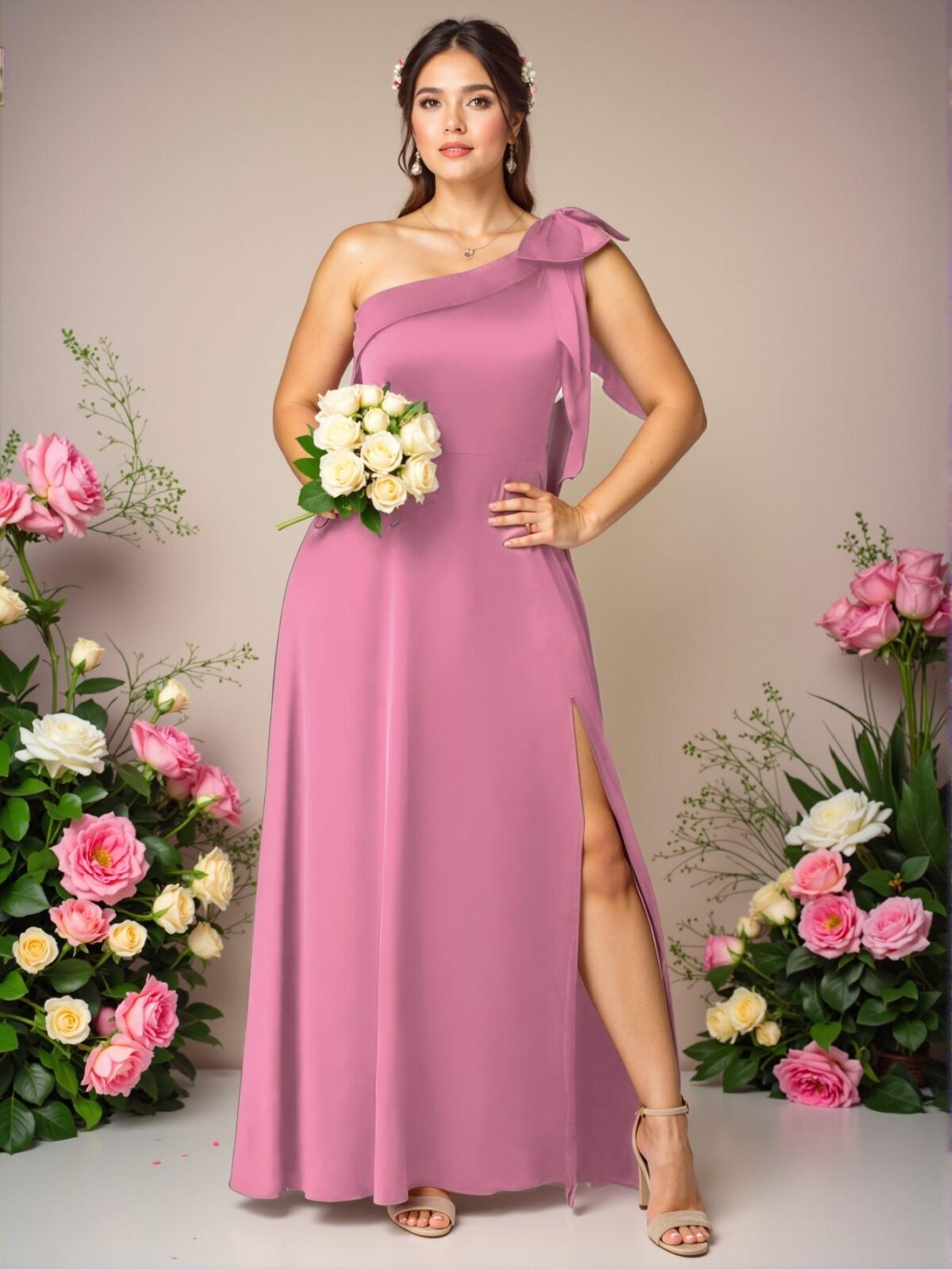 Elegant Pink A-Line Satin Dress with Straps and Bow Detail, Perfect for Parties and Events - Chic, Classy and Trendy Fashion Style to Dress to Impress - Image 4