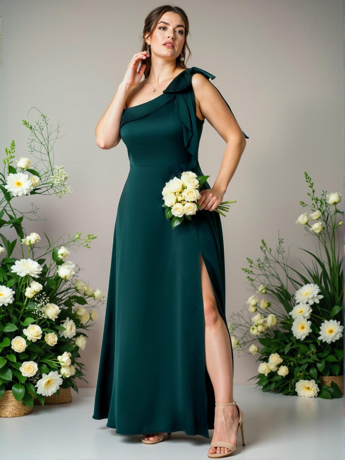 Elegant Dark Green Asymmetrical Neck Sleeveless Bowknot Satin A-Line Maxi Dress with Split Hem for Party Glamour - Chic, Classy and Trendy Fashion Style to Dress to Impress - Image 5