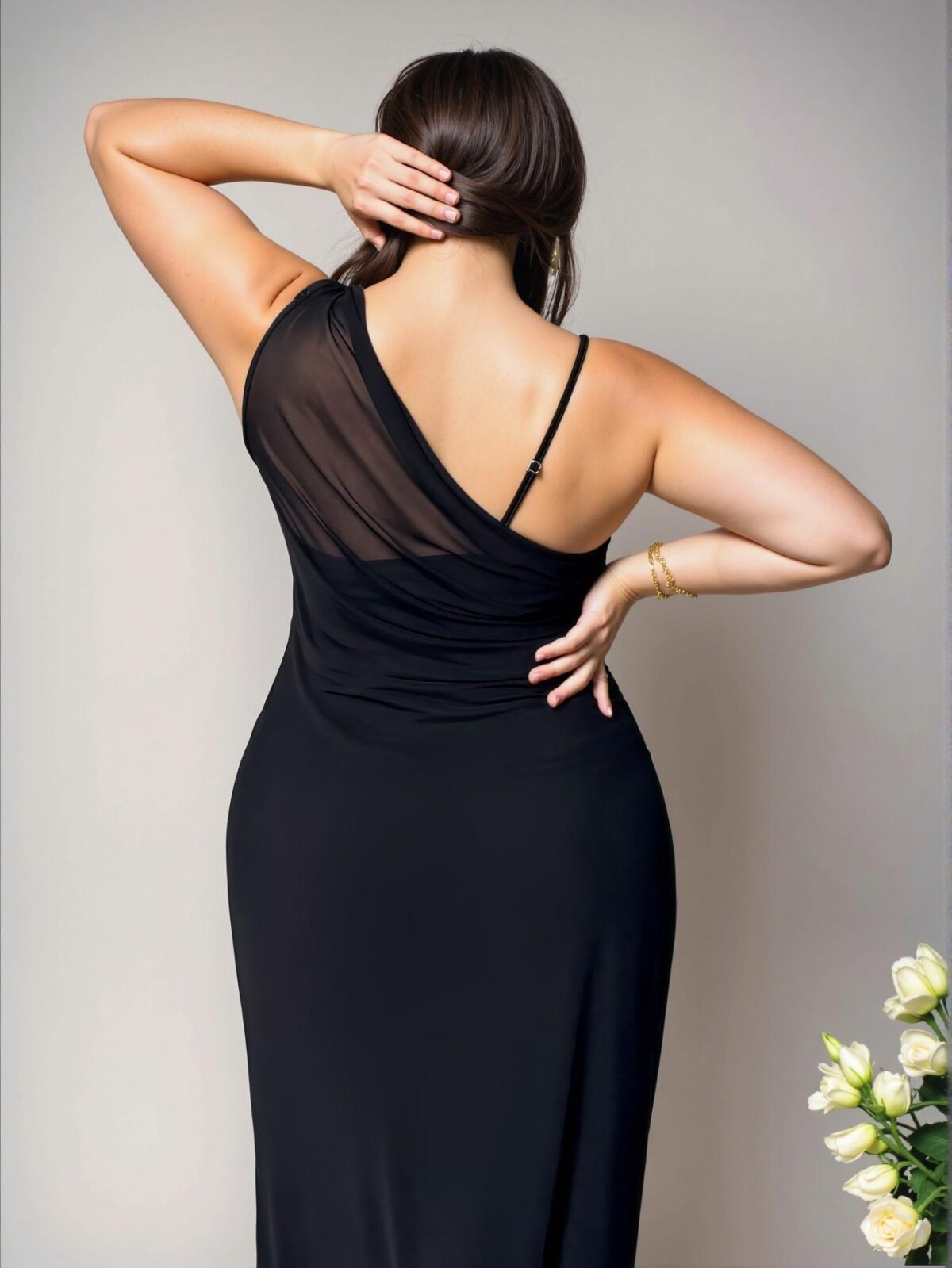 Elegant Black Asymmetrical Neck Ruched Bodycon Maxi Dress for Office, Festivals, and Vacations - Chic, Classy and Trendy Fashion Style to Dress to Impress - Image 3