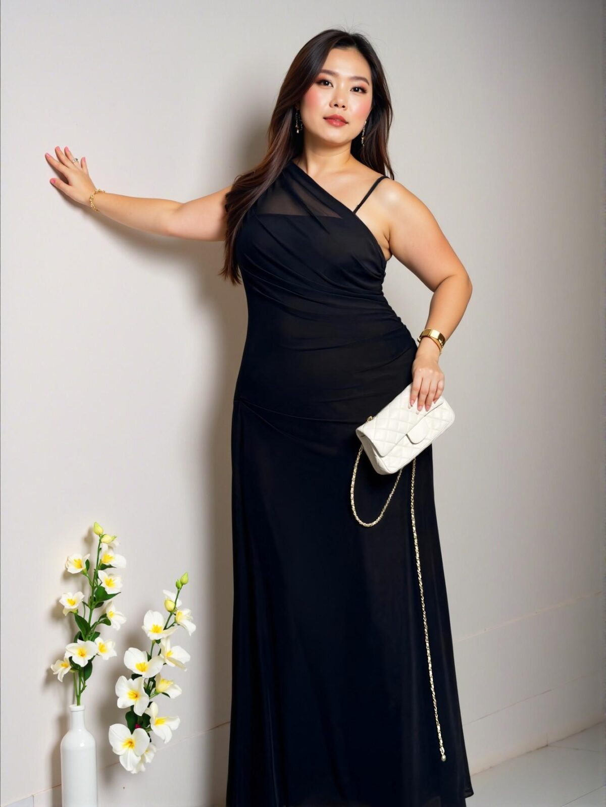 Elegant Black Asymmetrical Neck Ruched Bodycon Maxi Dress for Office, Festivals, and Vacations - Chic, Classy and Trendy Fashion Style to Dress to Impress - Image 5