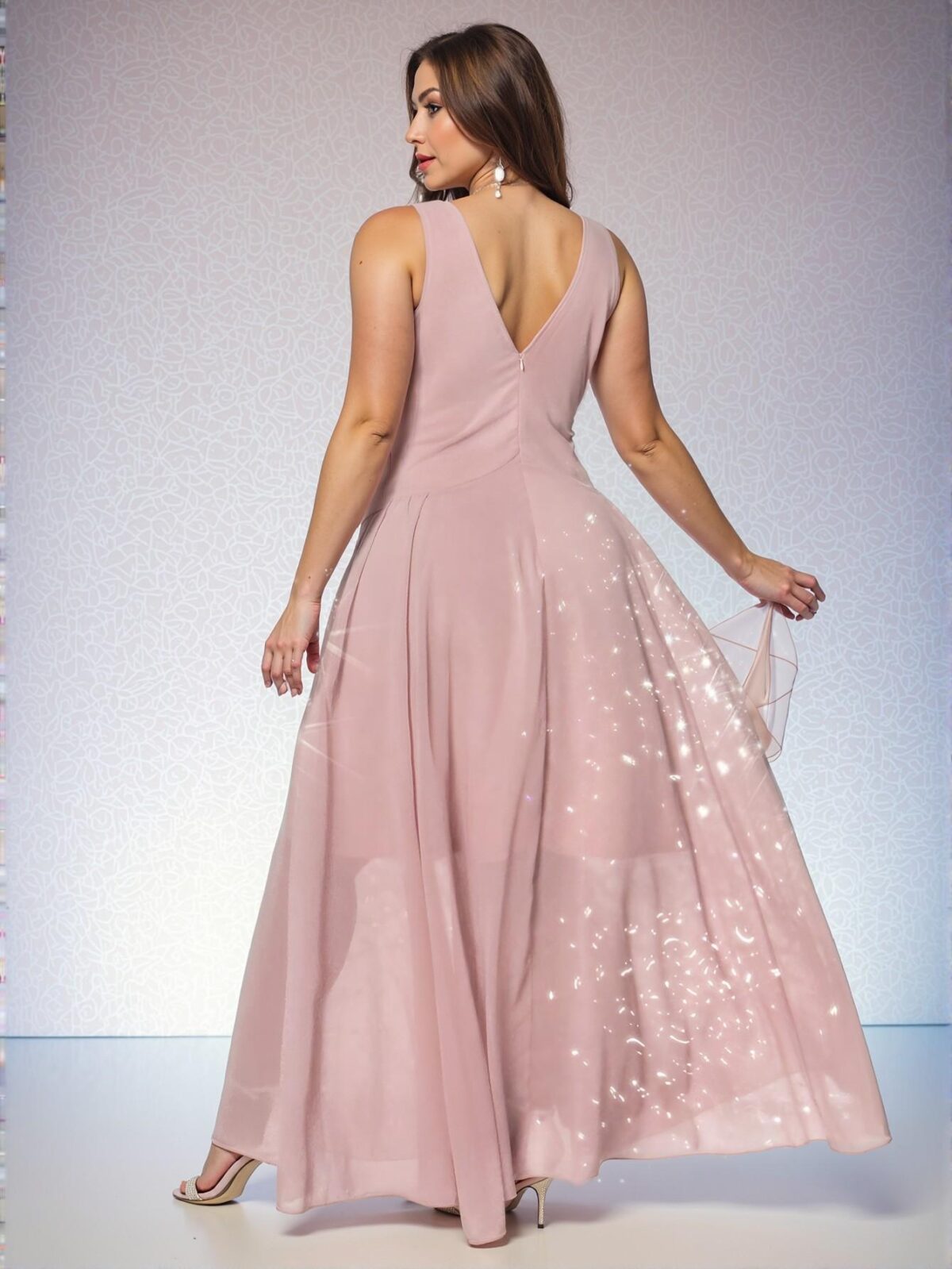 Elegant Dusty Pink Flared High Waist A-Line Backless Chiffon Dress Chic, Classy and Trendy Fashion Style to Dress to Impress - Image 2