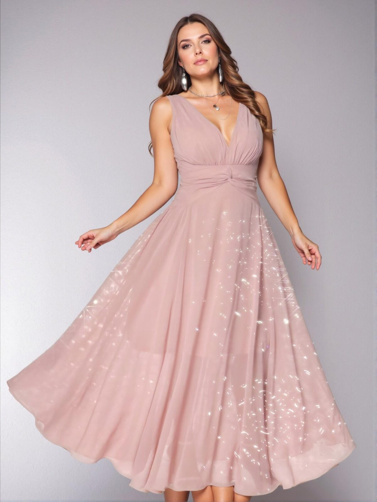 Elegant Dusty Pink Flared High Waist A-Line Backless Chiffon Dress Chic, Classy and Trendy Fashion Style to Dress to Impress - Image 3