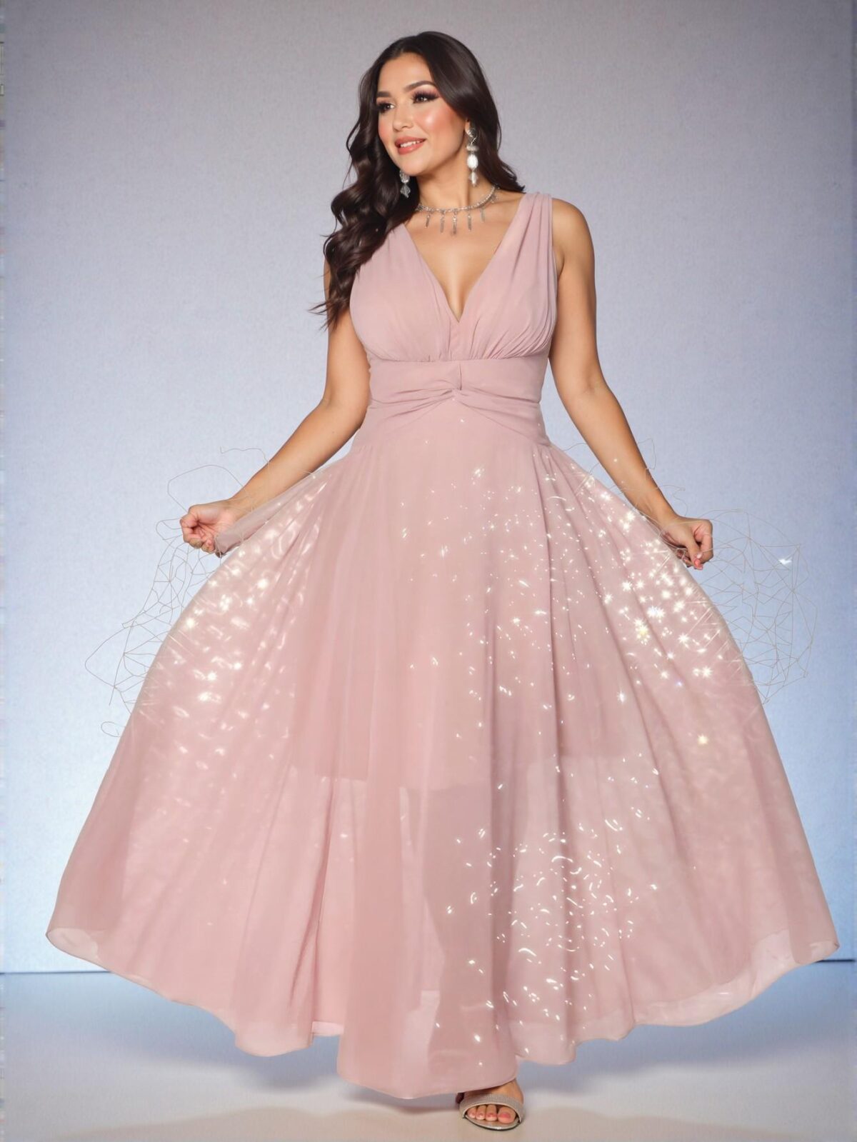 Elegant Dusty Pink Flared High Waist A-Line Backless Chiffon Dress Chic, Classy and Trendy Fashion Style to Dress to Impress - Image 5