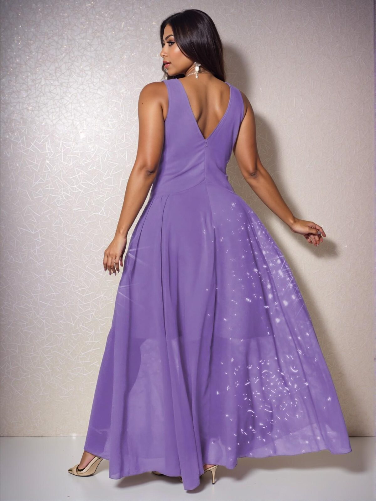 Elegant Purple Romantic Sleeveless Chiffon A-Line Dress for Women - Chic, Classy and Trendy Fashion Style to Dress to Impress - Image 2