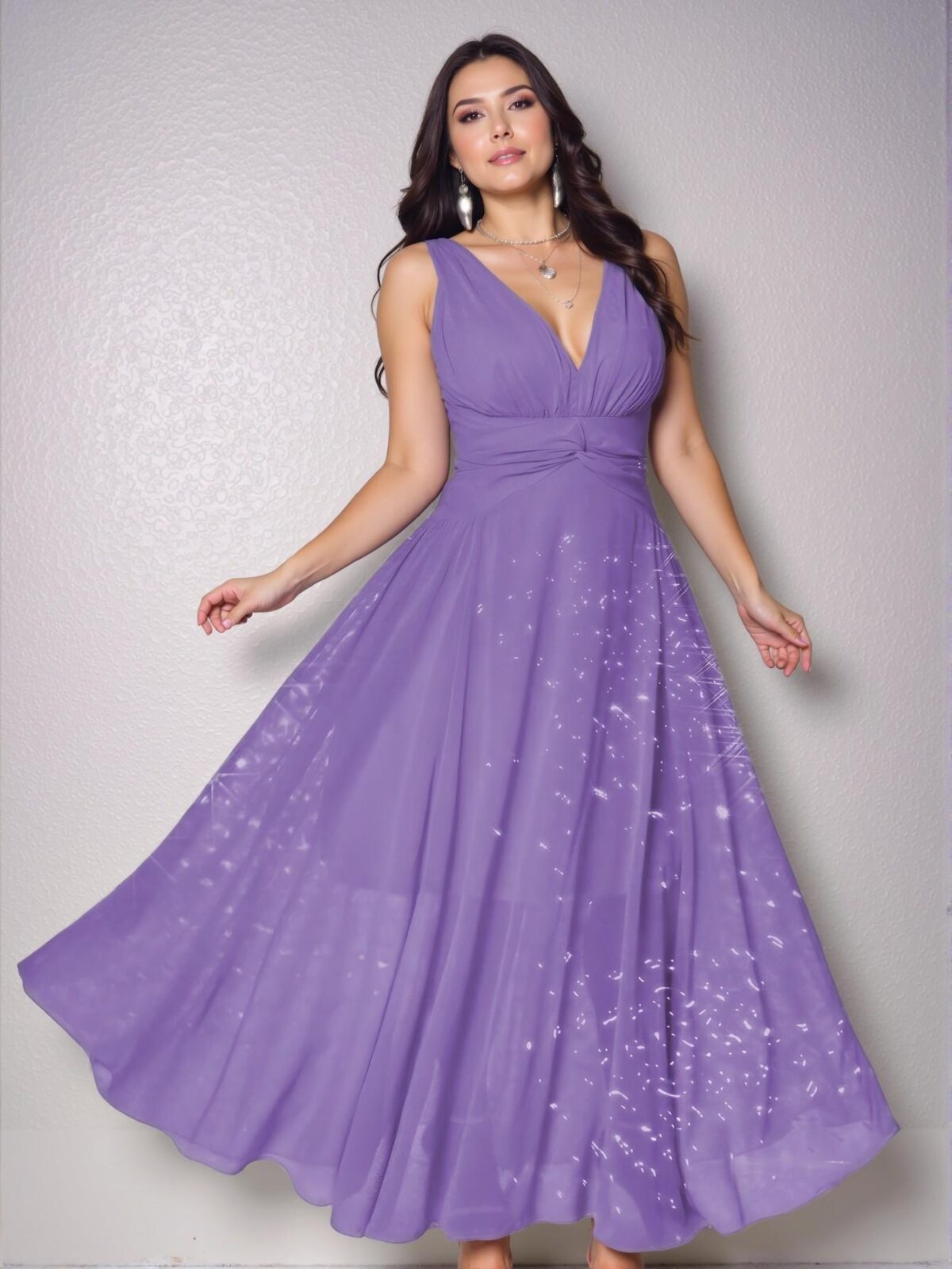 Elegant Purple Romantic Sleeveless Chiffon A-Line Dress for Women - Chic, Classy and Trendy Fashion Style to Dress to Impress - Image 3