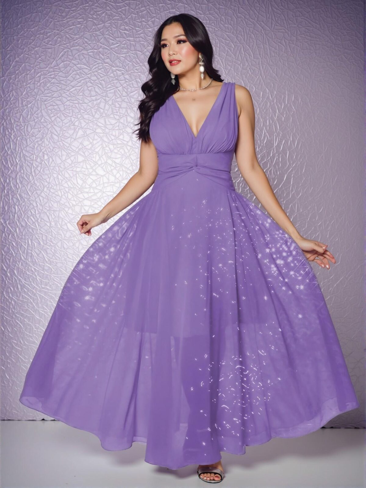 Elegant Purple Romantic Sleeveless Chiffon A-Line Dress for Women - Chic, Classy and Trendy Fashion Style to Dress to Impress - Image 5