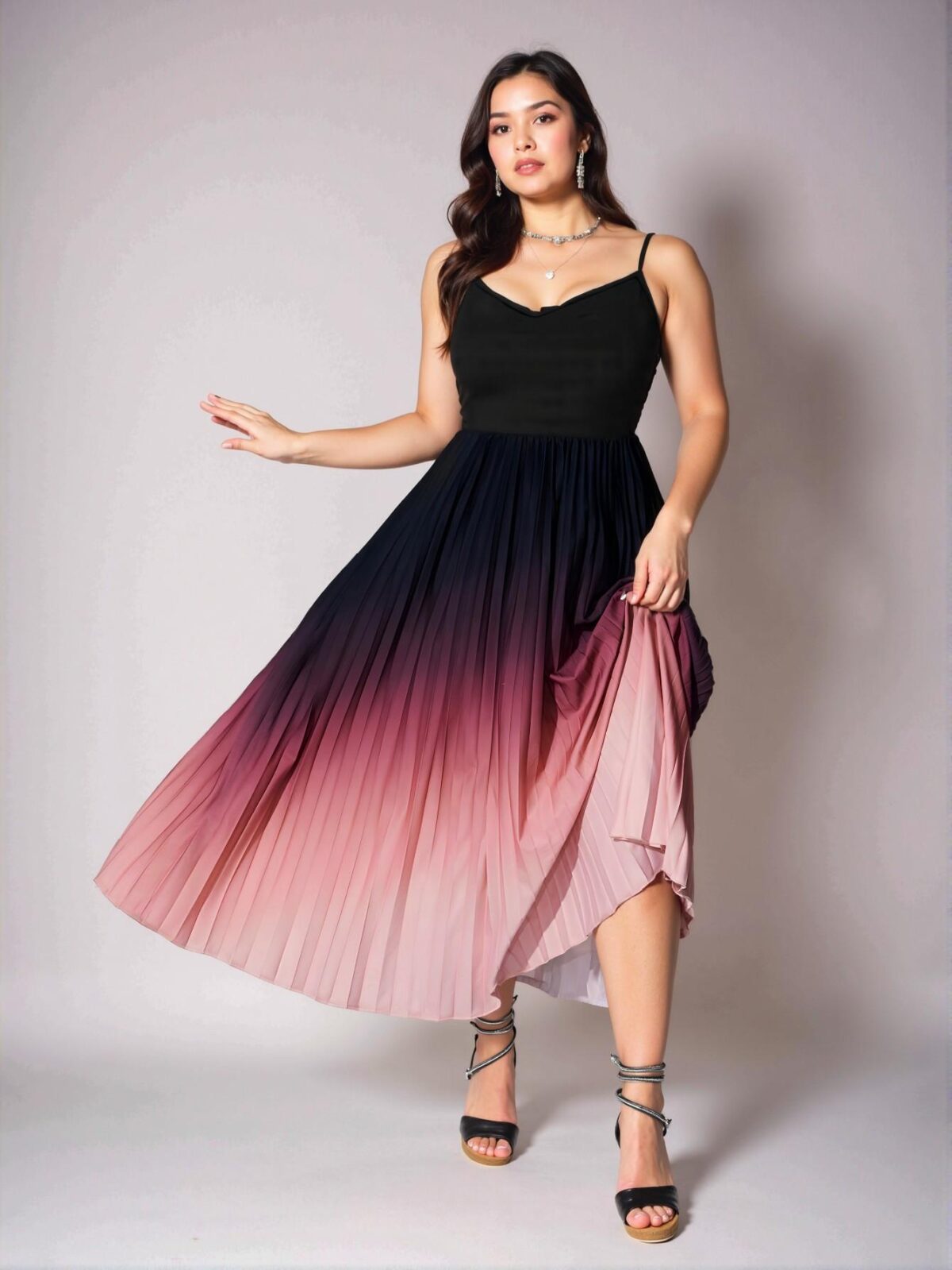 Elegant Black Pleated Ruffle Sleeveless Maxi Dress for Plus Sizes - Chic, Classy and Trendy Fashion Style to Dress to Impress - Image 5