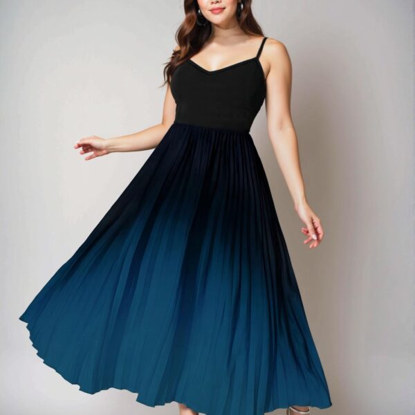 Elegant Blue Plus Size Gradient Ruffle Cami Maxi Dress for Women - Chic, Classy and Trendy Fashion Style to Dress to Impress