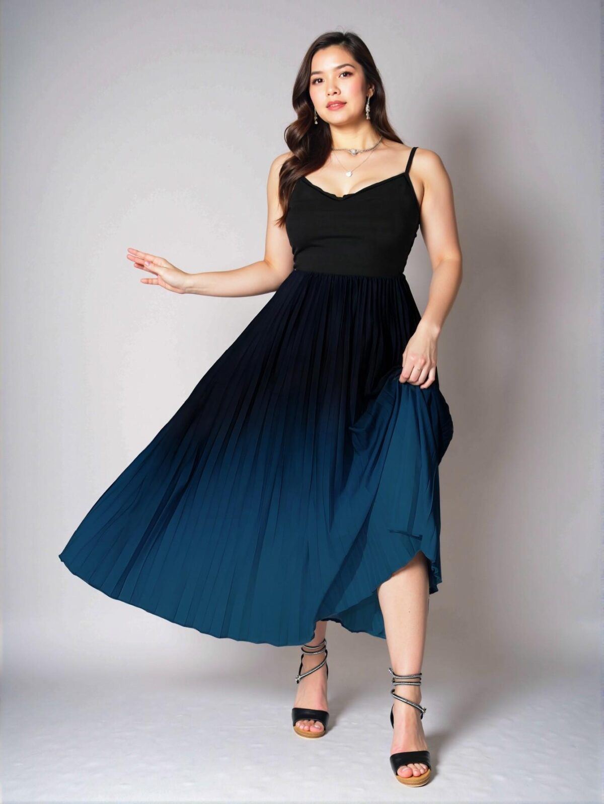 Elegant Blue Plus Size Gradient Ruffle Cami Maxi Dress for Women - Chic, Classy and Trendy Fashion Style to Dress to Impress - Image 5