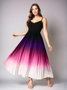 Elegant Hot Pink Pleated Cami Maxi Dress with Ruffles for Plus Size Women - Chic, Classy and Trendy Fashion Style to Dress to Impress