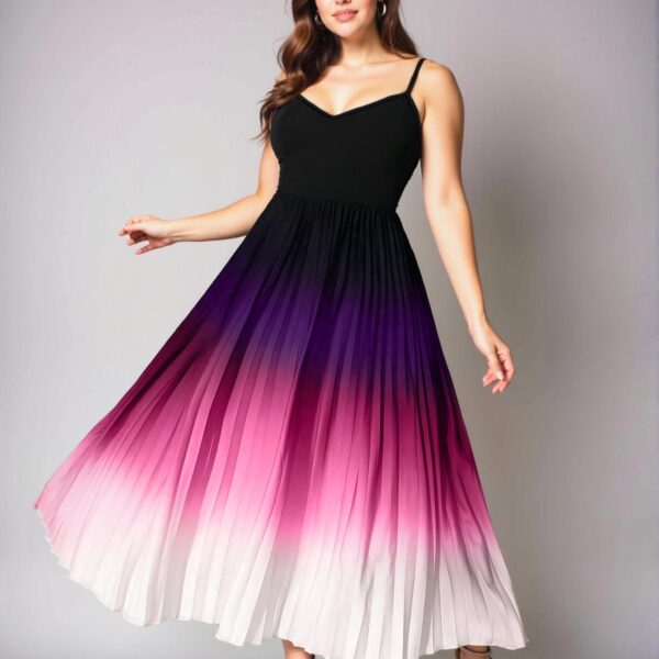 Elegant Hot Pink Pleated Cami Maxi Dress with Ruffles for Plus Size Women - Chic, Classy and Trendy Fashion Style to Dress to Impress