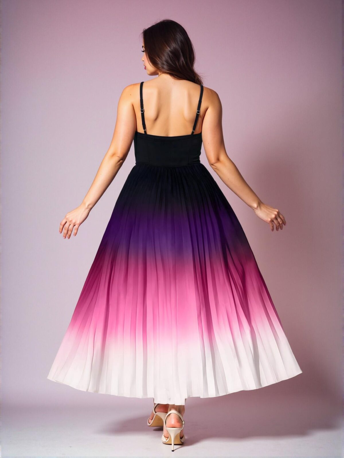 Elegant Hot Pink Pleated Cami Maxi Dress with Ruffles for Plus Size Women - Chic, Classy and Trendy Fashion Style to Dress to Impress - Image 2