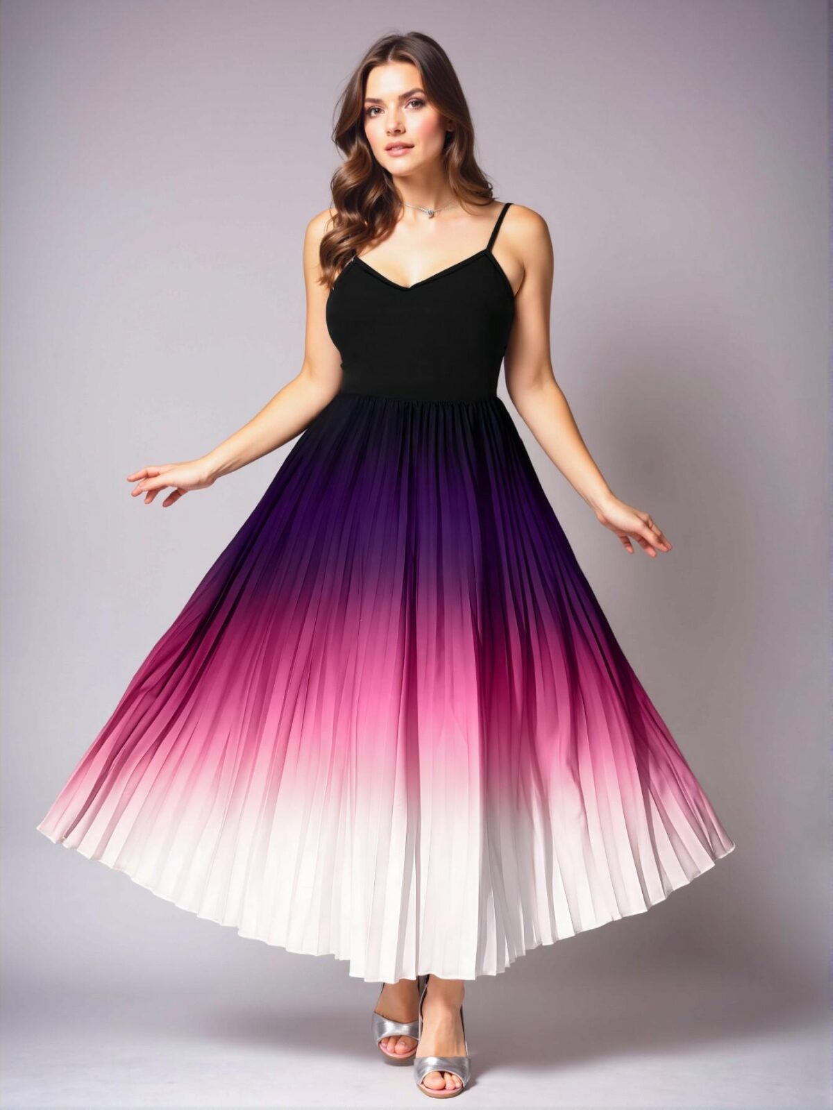 Elegant Hot Pink Pleated Cami Maxi Dress with Ruffles for Plus Size Women - Chic, Classy and Trendy Fashion Style to Dress to Impress - Image 3