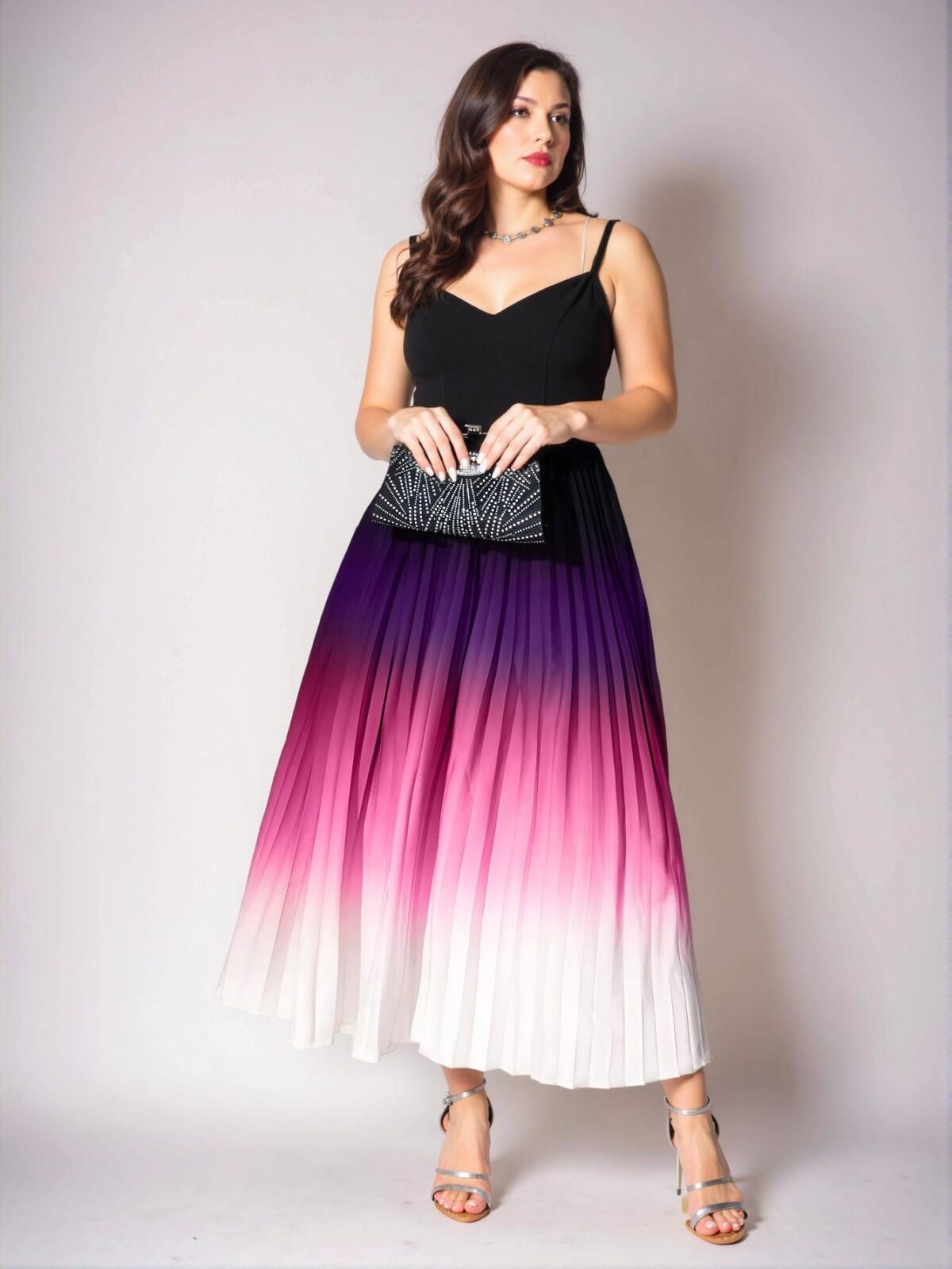 Elegant Hot Pink Pleated Cami Maxi Dress with Ruffles for Plus Size Women - Chic, Classy and Trendy Fashion Style to Dress to Impress - Image 5