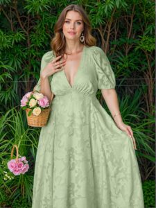 Elegant Green Flounce Sleeve A-Line Sweater Dress with Jacquard Detailing for a Chic, Classy and Trendy Fashion Style to Dress to Impress