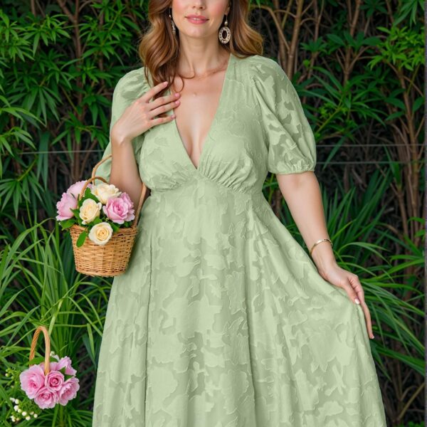 Elegant Green Flounce Sleeve A-Line Sweater Dress with Jacquard Detailing for a Chic, Classy and Trendy Fashion Style to Dress to Impress