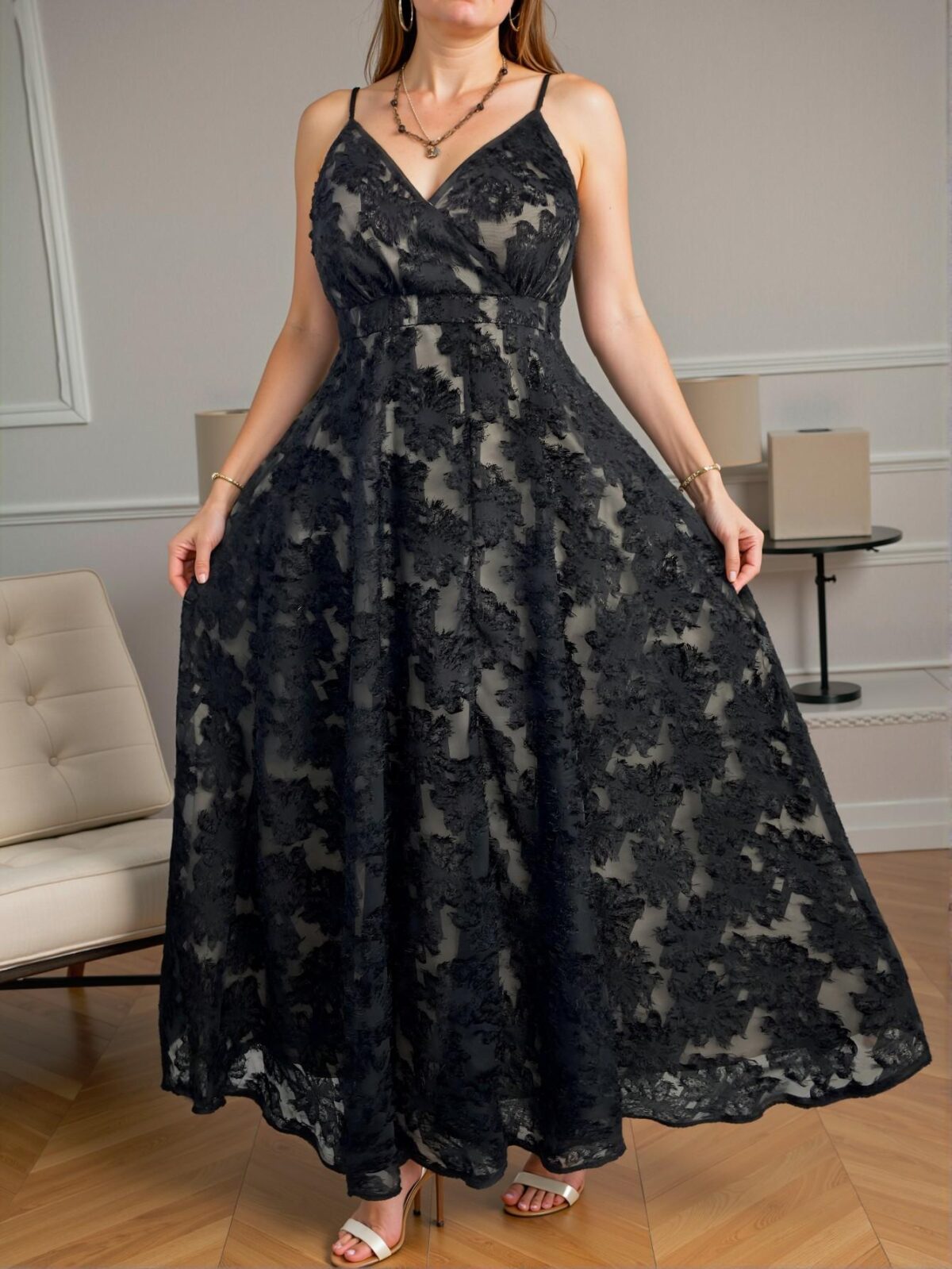 Elegant Black Colorblock Cami Dress for New Year's Celebrations, Festivals, Valentine's Romantic Evenings, and Casual Outings "Chic, Classy and Trendy Fashion Style to Dress to Impress" - Image 3