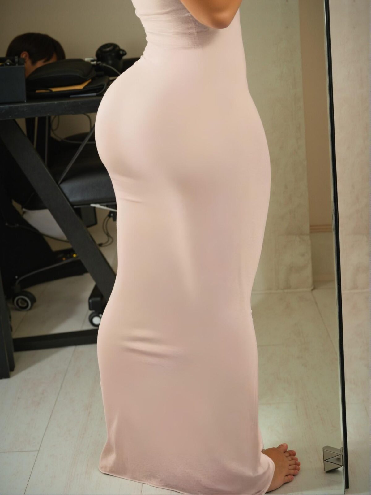 Elegant Apricot Stylish Round Neck Short Sleeve Bodycon Long Dress for Spring and Summer - Chic, Classy and Trendy Fashion Style to Dress to Impress - Image 3