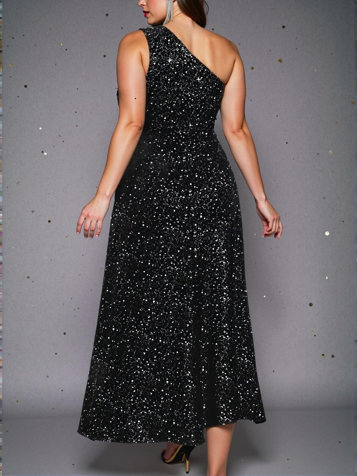 Elegant Black Asymmetrical Neck Casual Maxi Dress with Split Hem for Plus Sizes – Chic, Classy and Trendy Fashion Style to Dress to Impress - Image 2